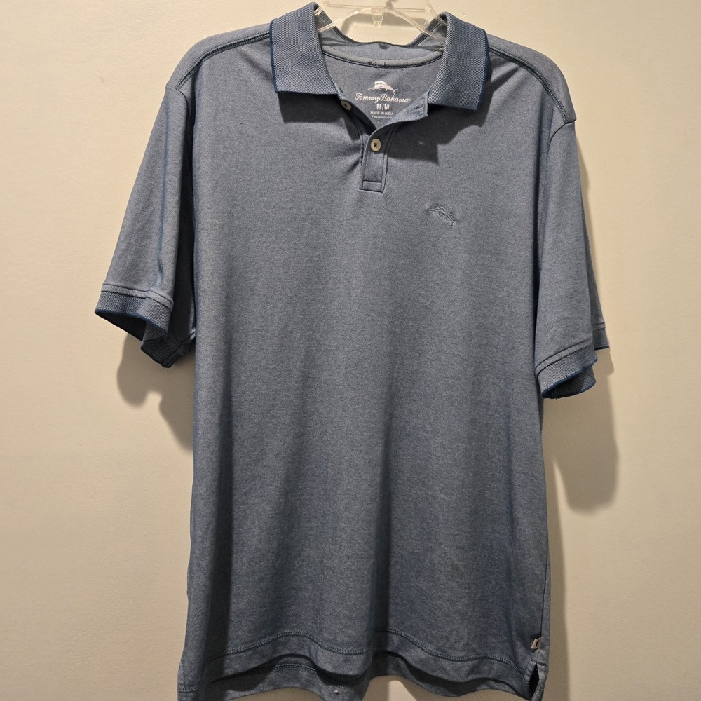 Tommy Bahama Mens Size Medium Casual Polo Shirt Blue Short‎ Sleeve Button Collar
